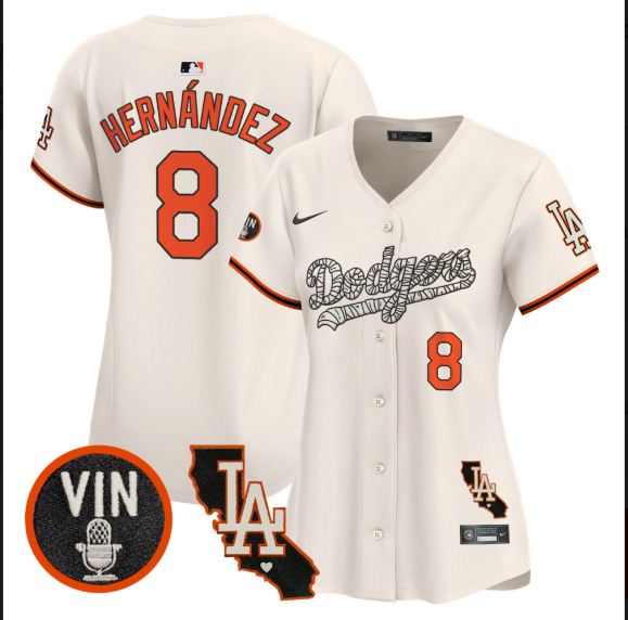 Women Los Angeles Dodgers 8 Hernandez 2025 cream Limited Stitched Jersey